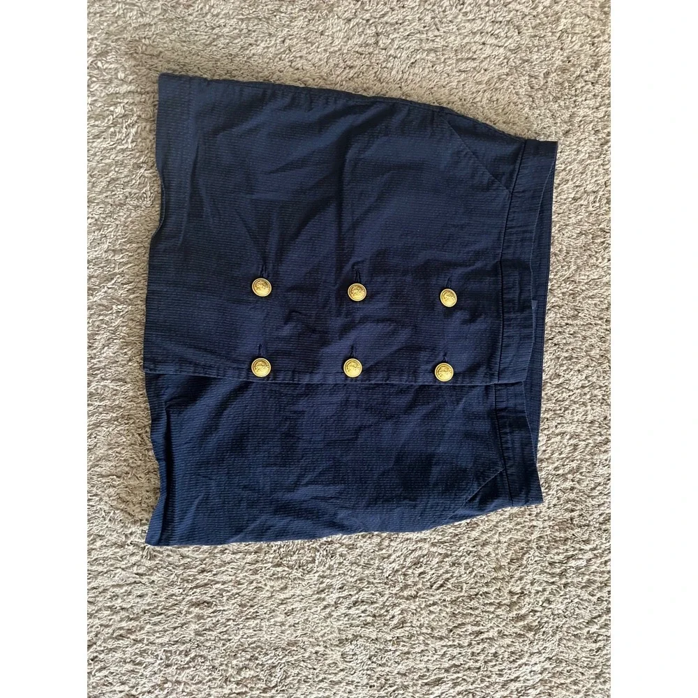 Tommy Hilfiger Navy Blue Seersucker Sailor Mini‎ Skirt Gold  Buttons Size 12